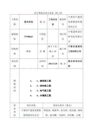 宁夏某宾馆项目设计图纸会审记录表.doc