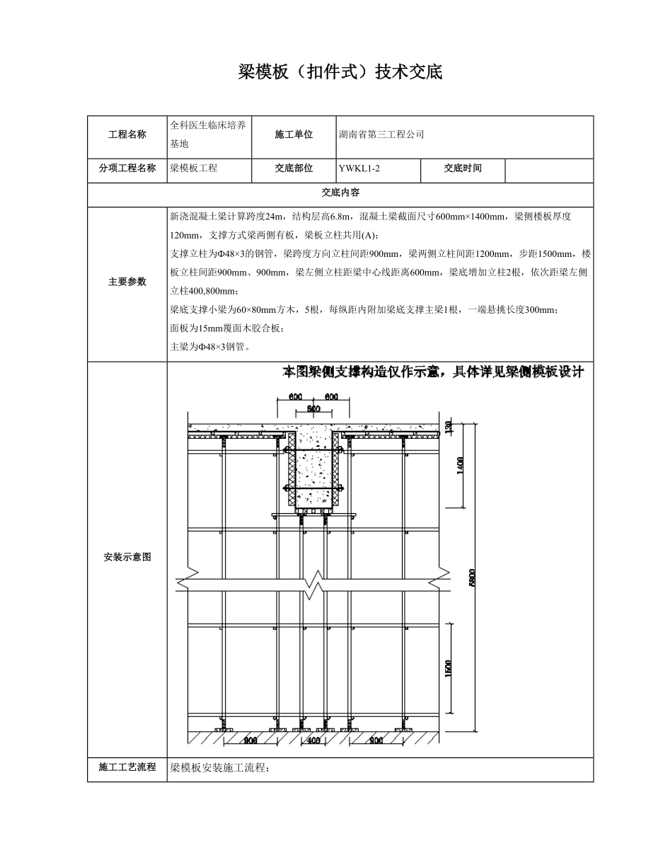 医生培养基地工程梁模板(扣件式)技术交底.doc_第1页