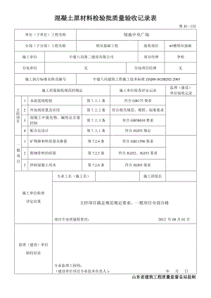 山东某老年活动中心混凝土原材料检验批质量验收记录表.doc