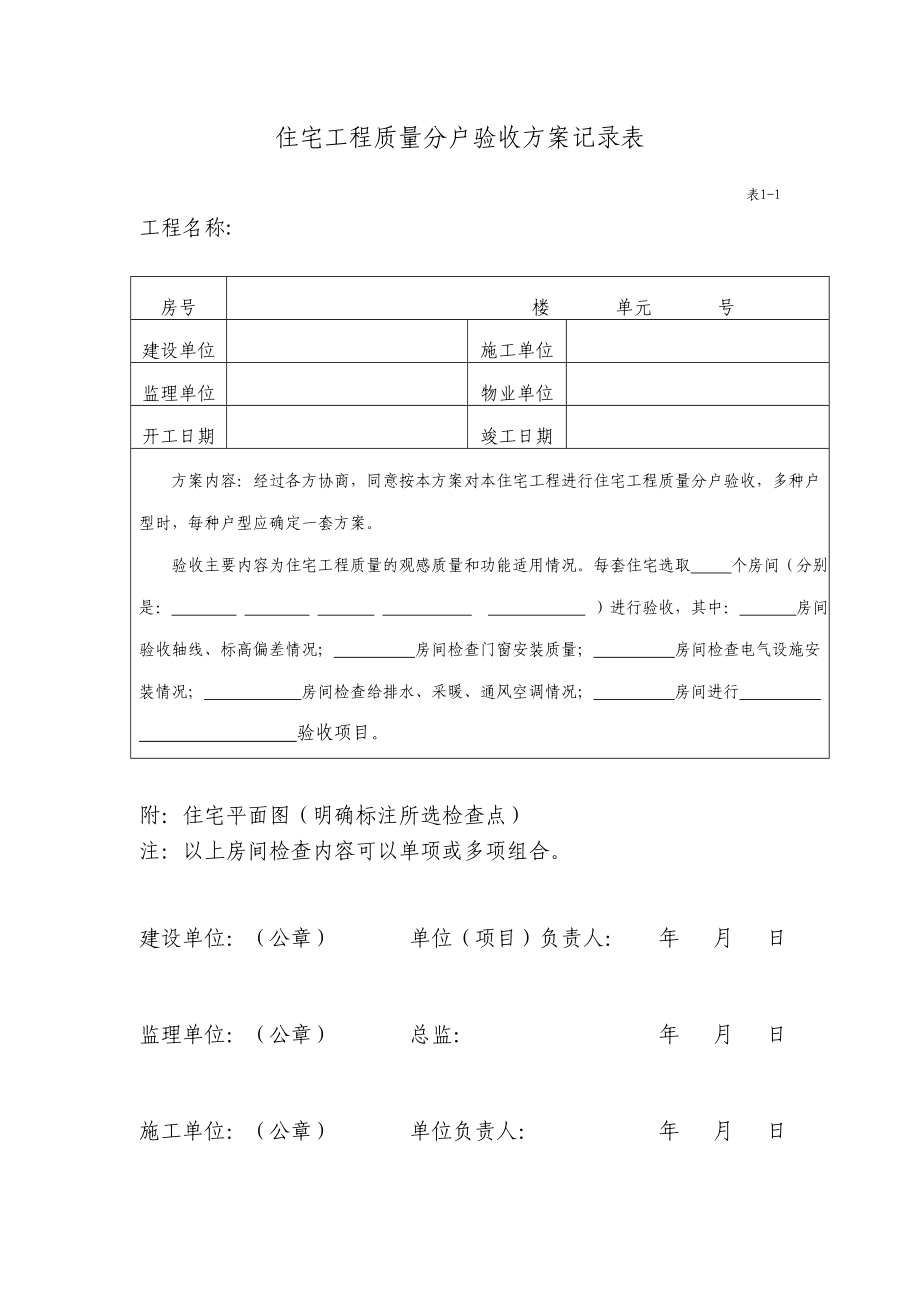 住宅工程质量分户验收方案记录表1.doc_第1页