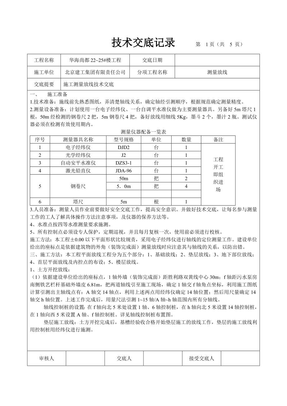 住宅楼工程施工测量放线技术交底.doc_第1页