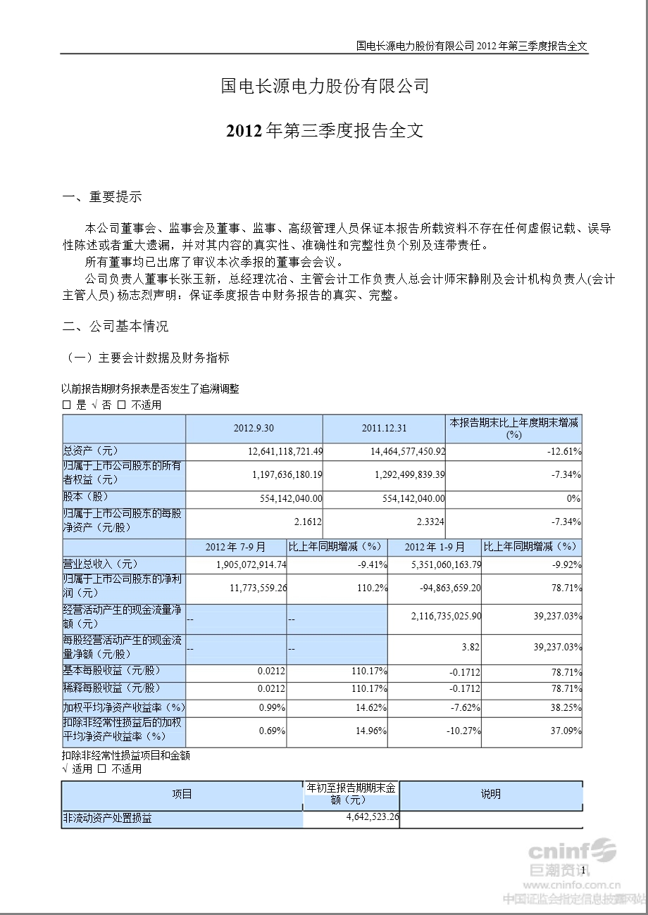 长源电力：第三季度报告全文.ppt_第1页