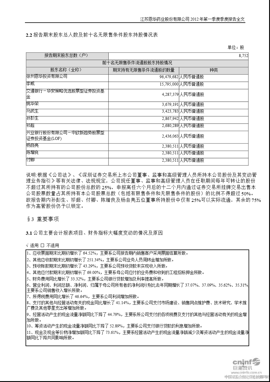 恩华药业：第一季度报告全文.ppt_第2页