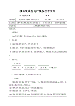 高层住宅楼主体构造柱模板技术交底.doc