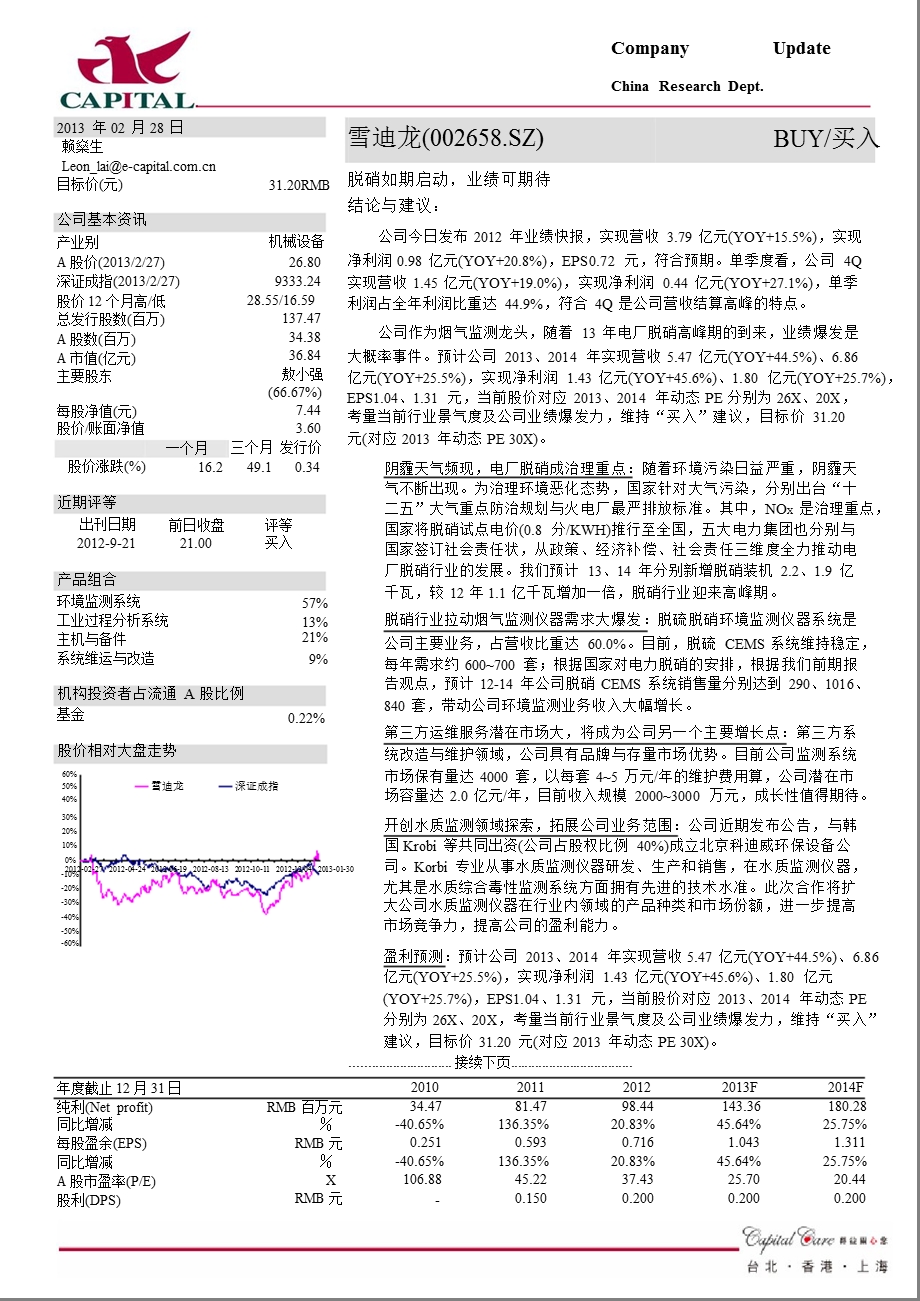 雪迪龙(002658)脱硝如期启动,业绩可期待130228.ppt_第1页