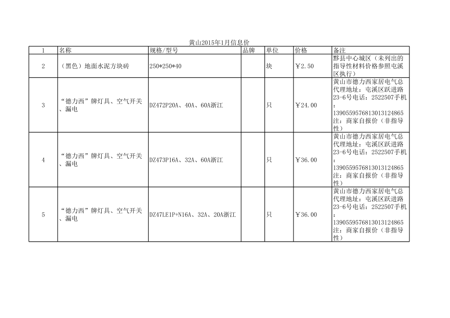 黄山年1月建设工程材料信息价.xls_第1页