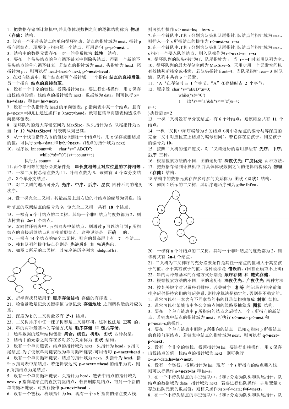 电大数据结构填空题小抄参考.doc_第1页