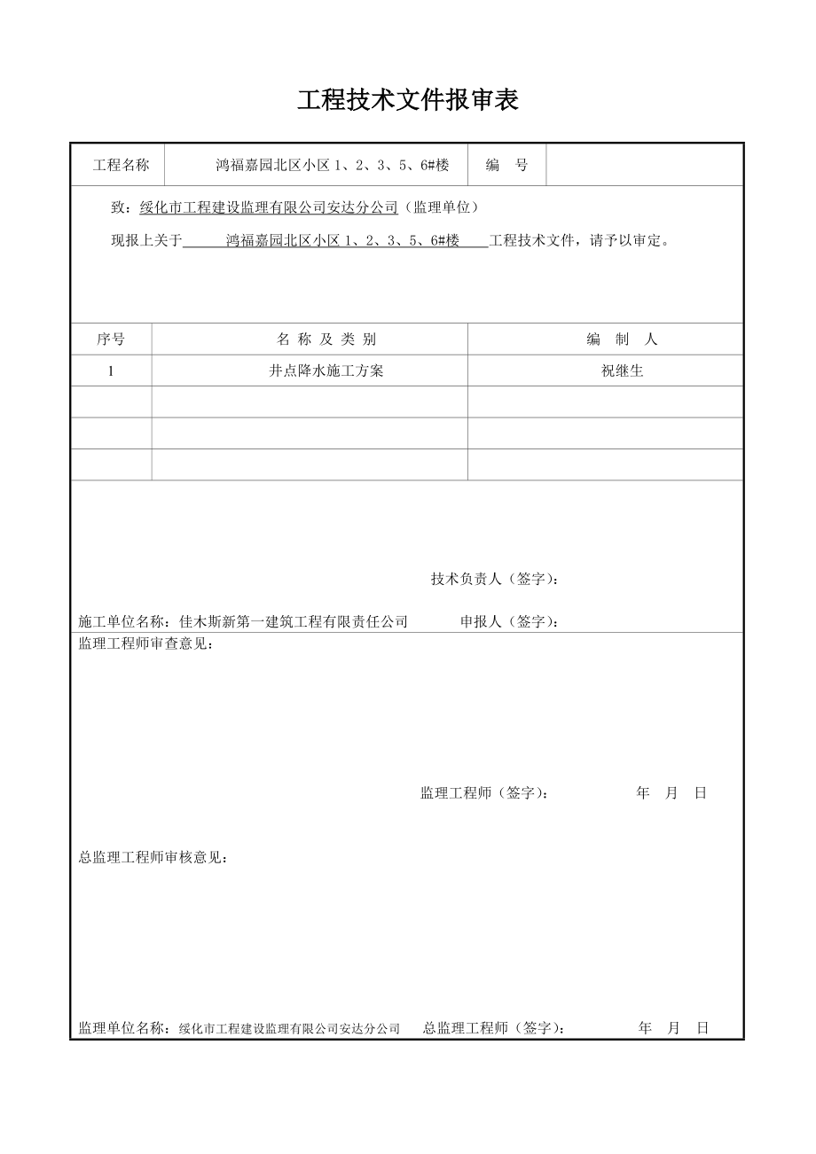 黑龙江某小区住宅楼轻型井点降水施工方案.doc_第1页