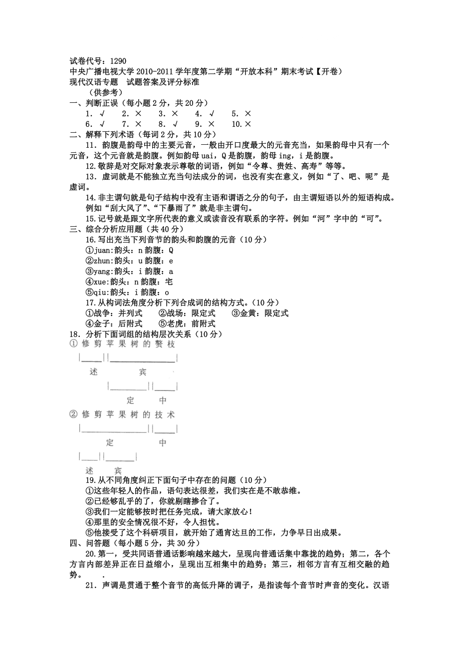 电大本科汉语言文学《现代汉语专题》试题及答案小抄参考.doc_第2页