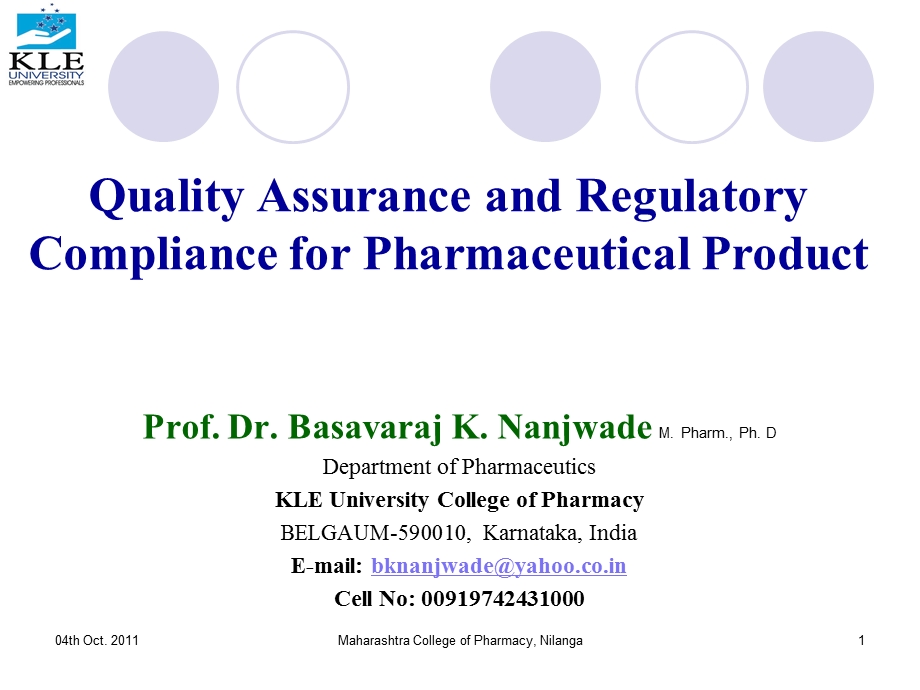 Quality Assurance and Regulatory Compliance for Pharmaceutical Product.ppt_第1页