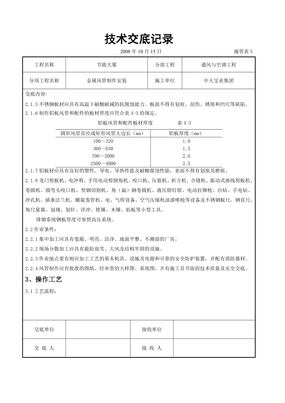 金属风管制作安装施工交底记录.doc_第2页