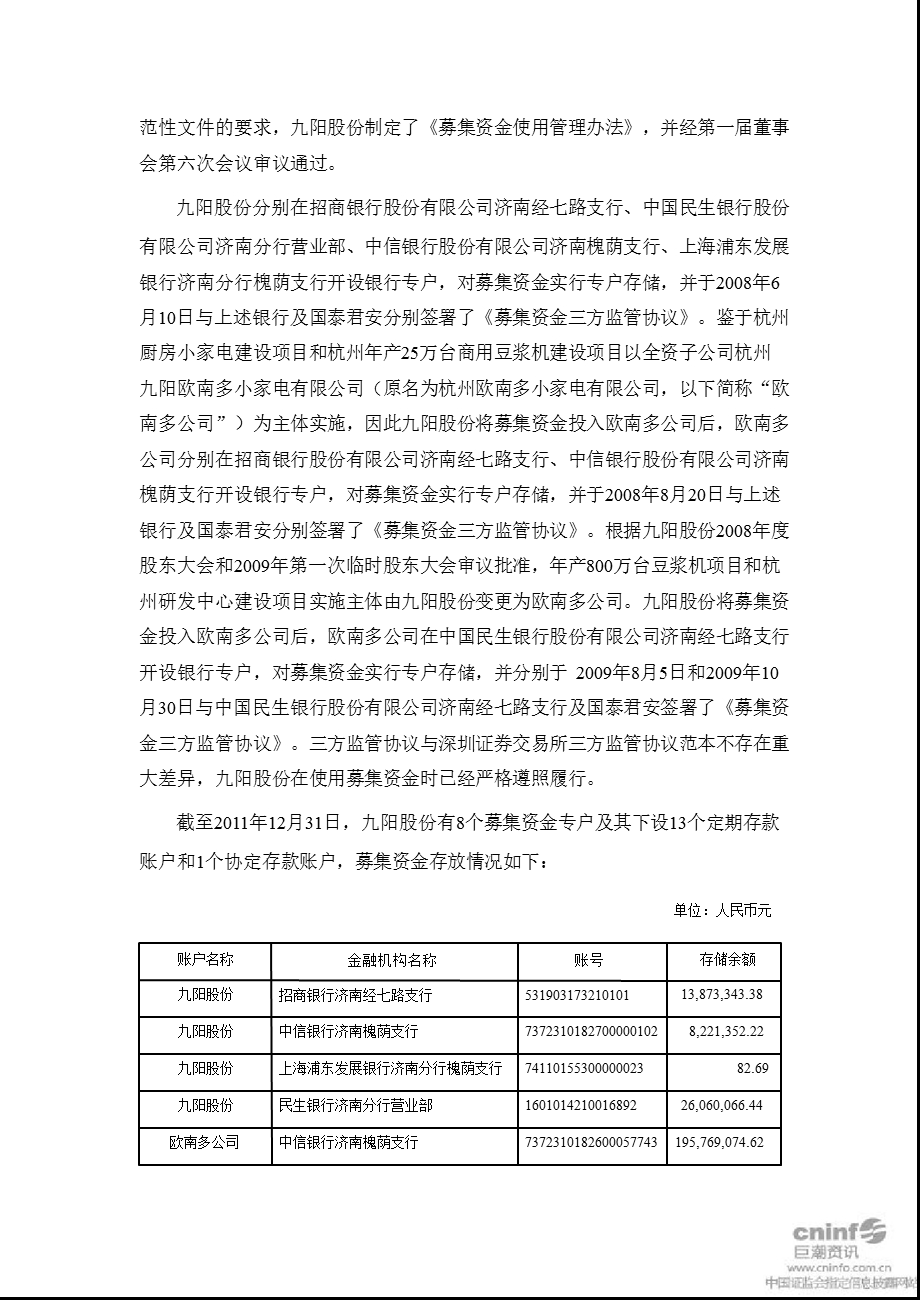 九阳股份：国泰君安证券股份有限公司关于公司募集资金存放与使用情况专项核查报告.ppt_第2页