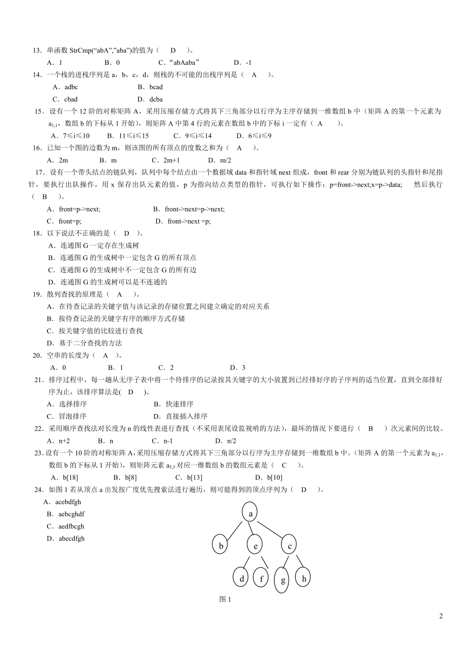 电大数据结构(本)期末综合练习小抄参考.doc_第2页