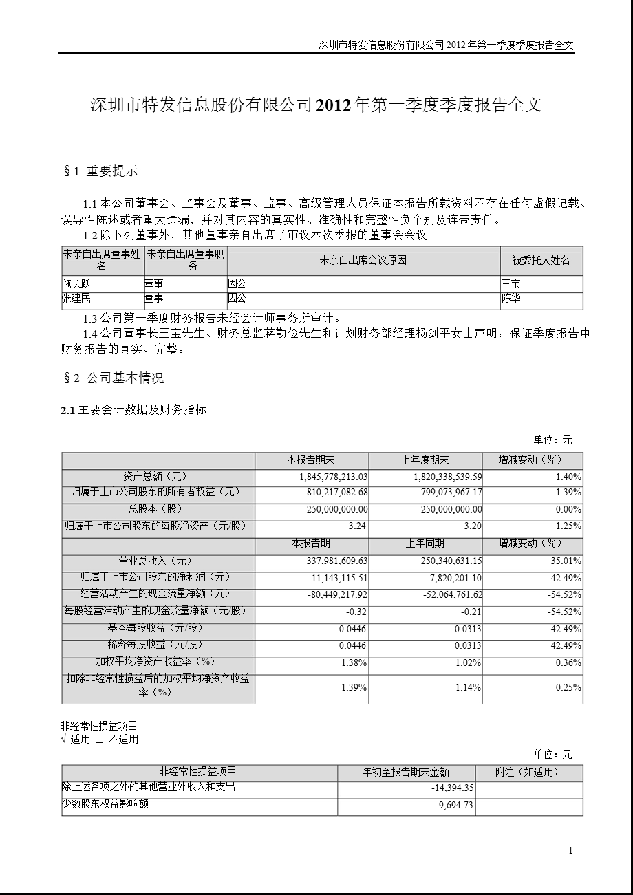 特发信息：第一季度报告全文.ppt_第1页