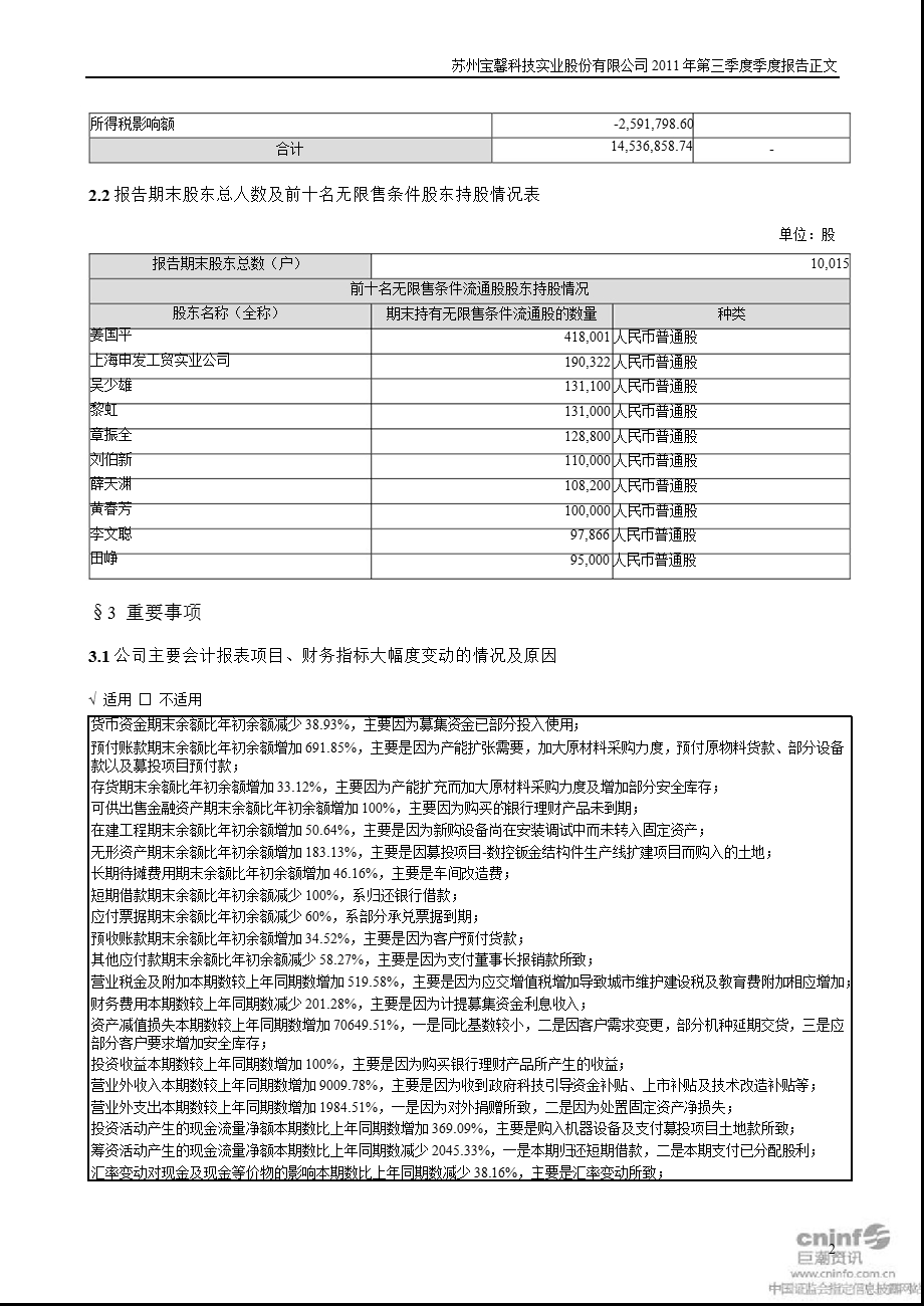 宝馨科技：第三季度报告正文.ppt_第2页