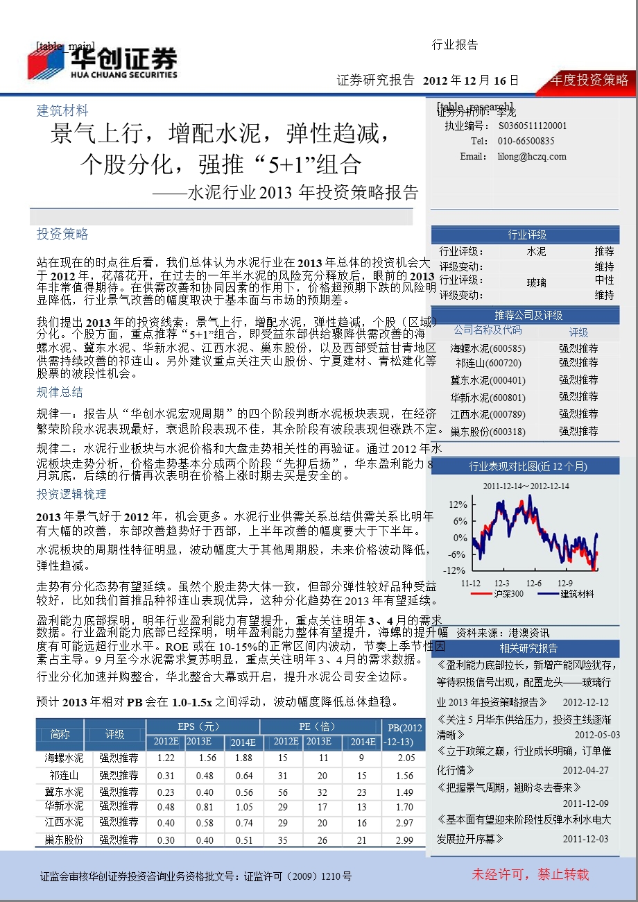 水泥行业投资策略报告：景气上行增配水泥弹性趋减个股分化强推“5+1”组合1224.ppt_第1页