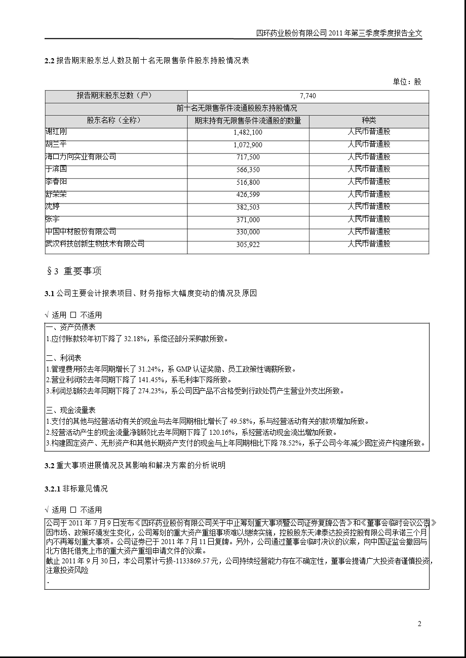 ST 四 环：第三季度报告全文.ppt_第2页