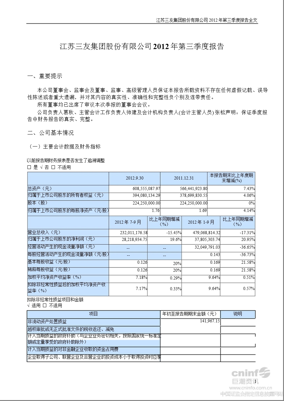 江苏三友：第三季度报告全文.ppt_第1页