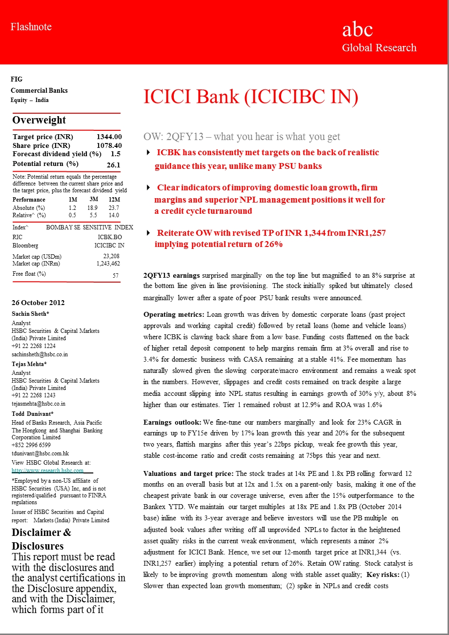 ICICIBANK(ICICIBC.IN)：OW：2QFY13WHATYOUHEARISWHATYOUGET1214.ppt_第1页