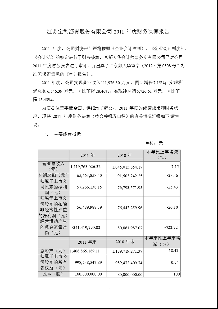 宝利沥青：财务决算报告.ppt_第1页