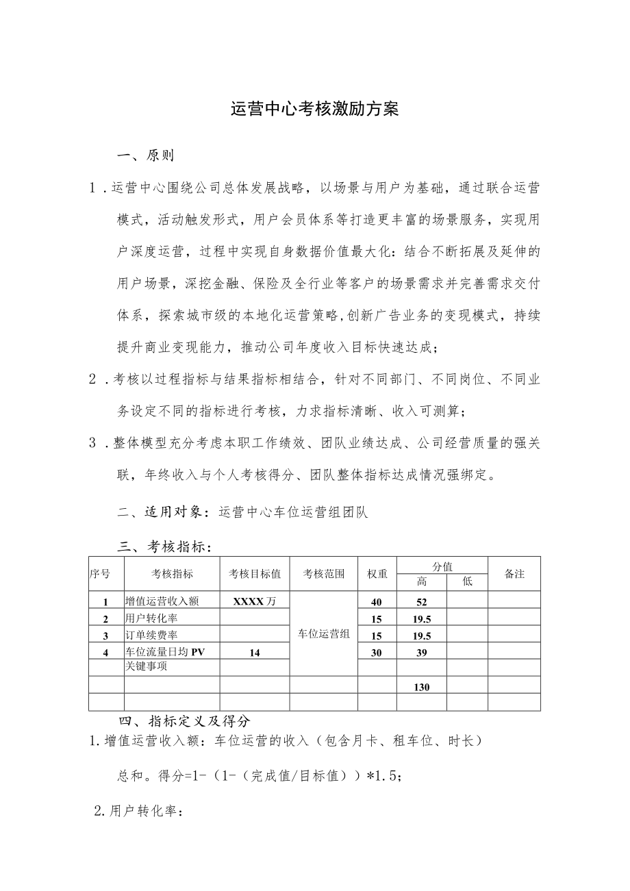 运营中心考核激励方案.docx_第1页