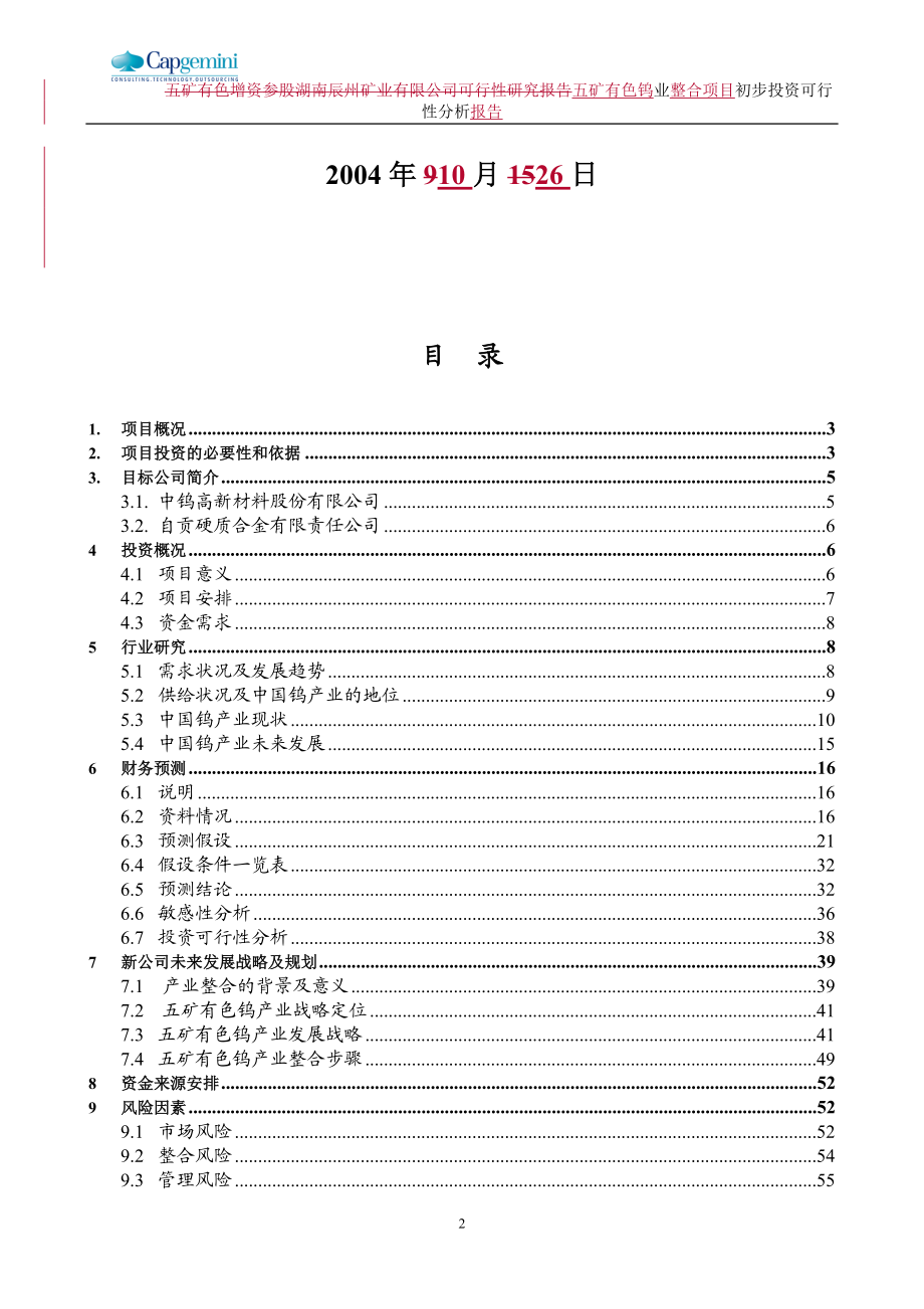 五矿有色钨整合项目初步投资可行性分析报告.docx_第2页