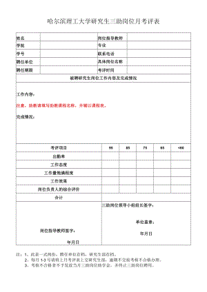 哈尔滨理工大学研究生三助岗位月考评表.docx