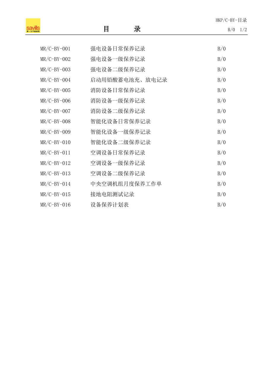 戴德梁行物业机电设备保养手册表格.docx_第1页