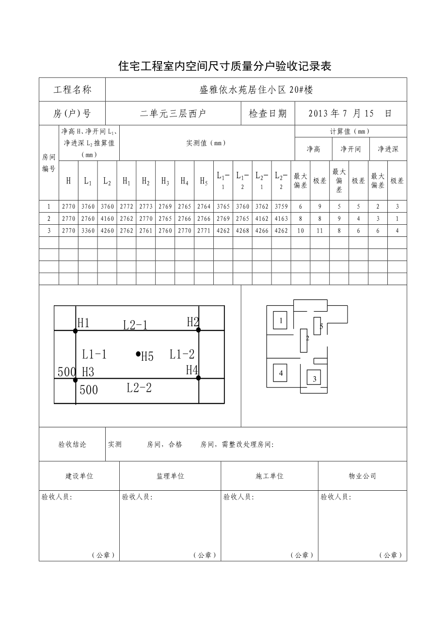 住宅工程室内空间尺寸质量分户验收记录1.docx_第3页