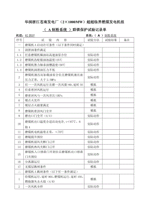 电力有限公司机炉侧逻辑保护试验单培训资料.docx