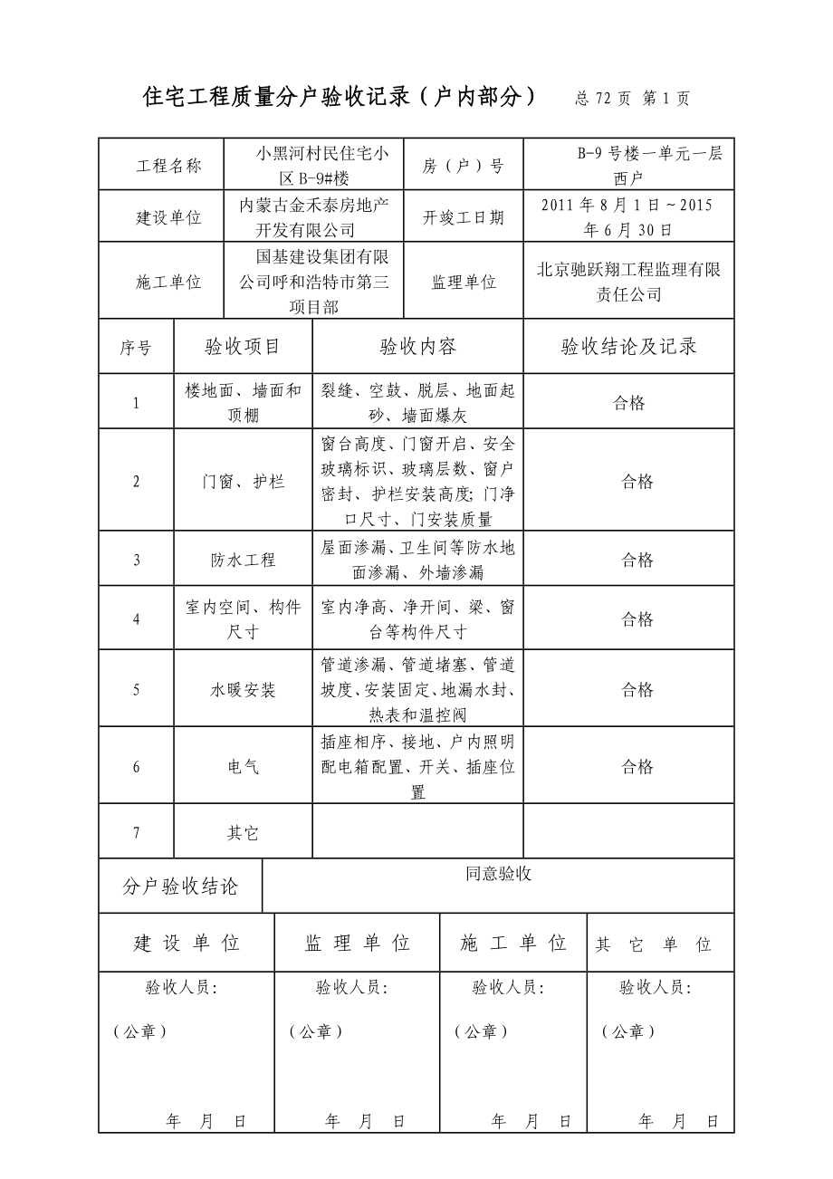 住宅工程质量分户验收记录.docx_第1页