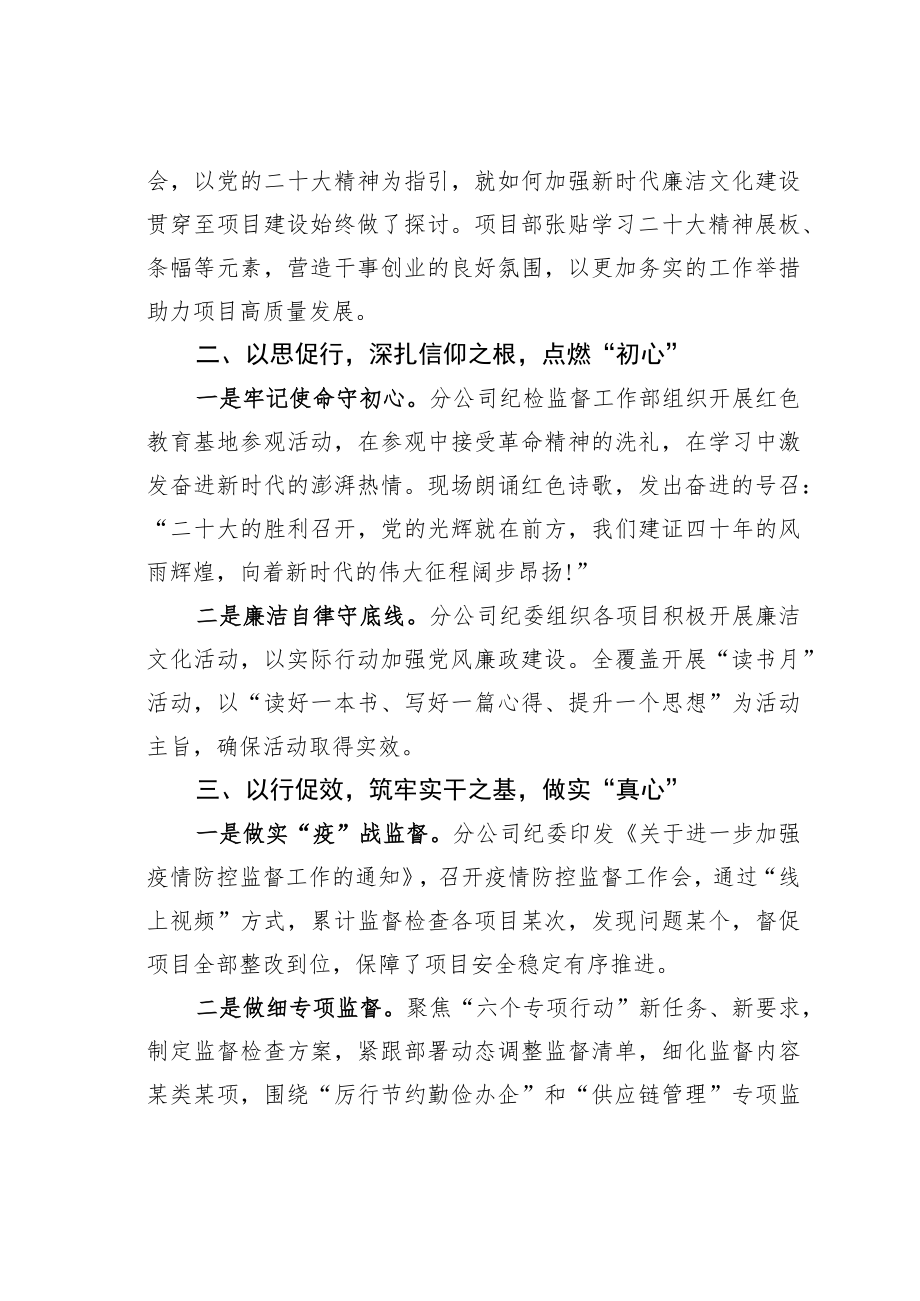 某某公司某分公司纪委以“三促”践“三心”推动党的二十大精神落地见效经验交流材料.docx_第2页