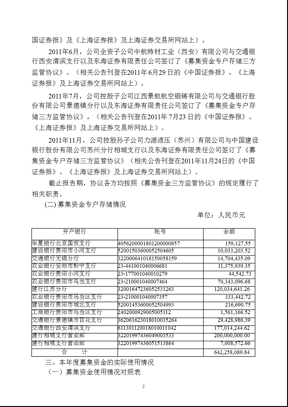 600765 中航重机关于募集资金存放与实际使用情况的专项报告.ppt_第3页