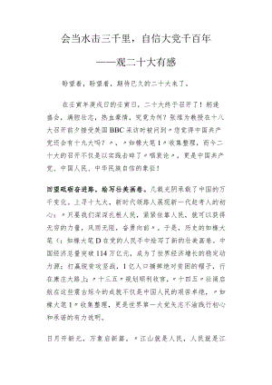 二十大观后感：会当水击三千里自信大党千百年.docx