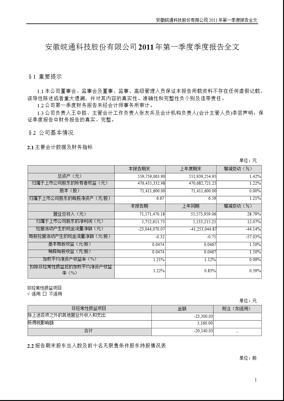 皖通科技：第一季度报告全文.ppt_第1页