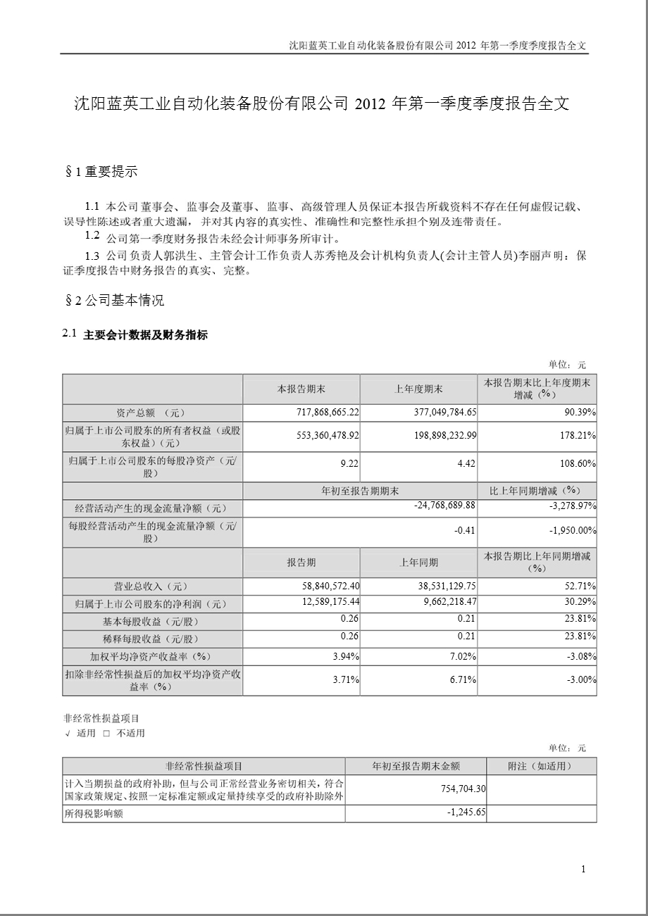 蓝英装备：第一季度报告全文.ppt_第1页