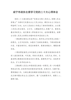 咸宁市政协主席学习党的二十大心得体会（20221026）.docx