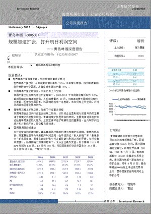 青岛啤酒(600600)深度报告：规模加速扩张打开明日利润空间0117.ppt