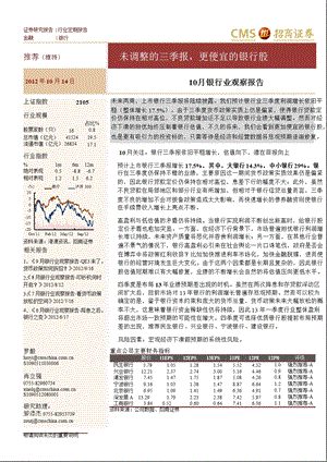 10月银行业观察报告：未调整的三季报更便宜的银行股1015.ppt