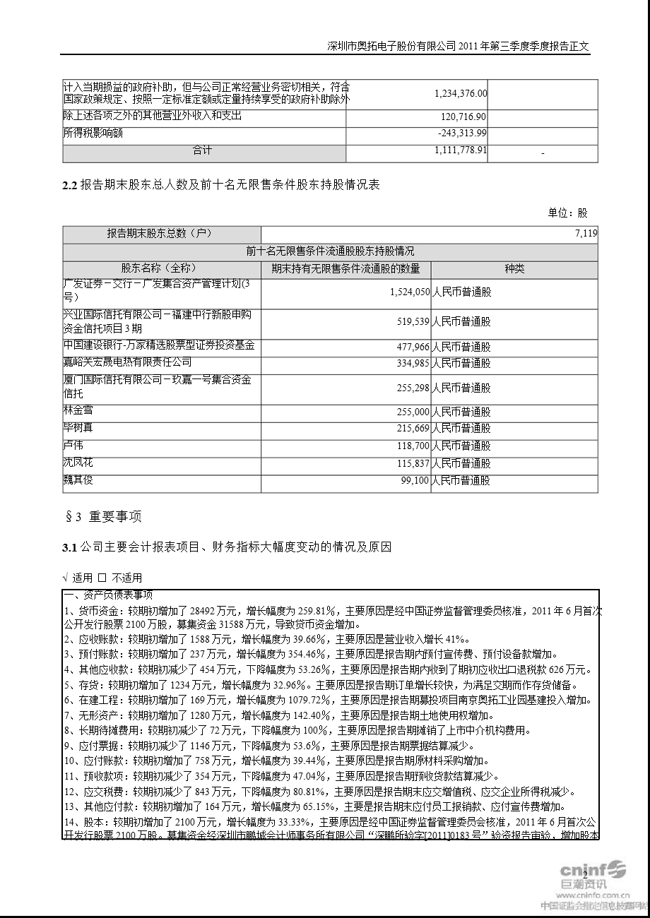 奥拓电子：第三季度报告正文.ppt_第2页