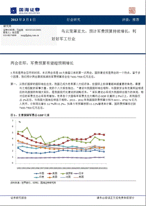 军工行业：乌云笼罩亚太预计军费预算持续增长利好130303.ppt