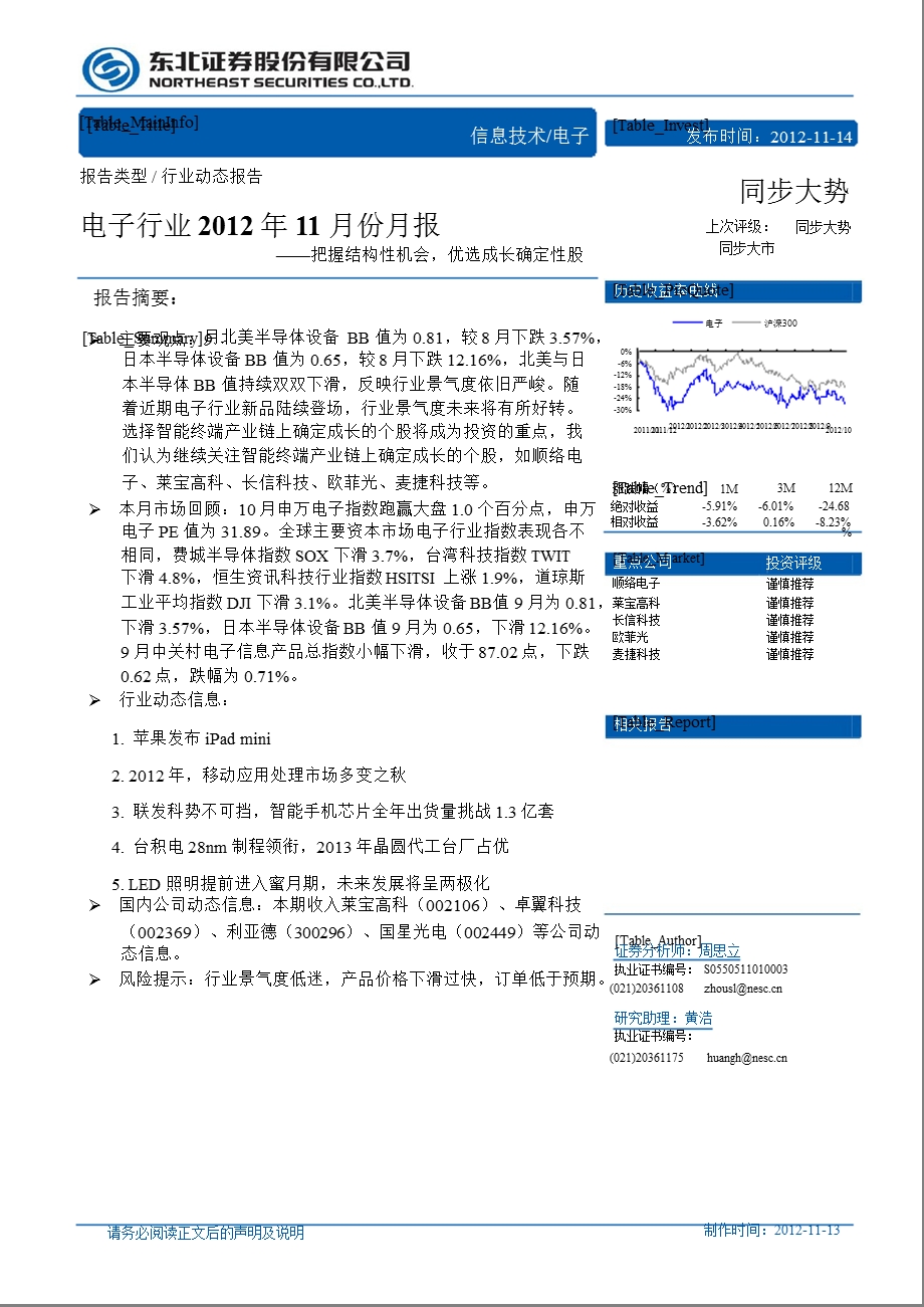 电子行业11月份月报：把握结构性机会优选成长确定性股1114.ppt_第1页