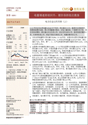 电力行业12月月报(上)：电量增速持续回升_煤价保持低位震荡-2012-12-19.ppt