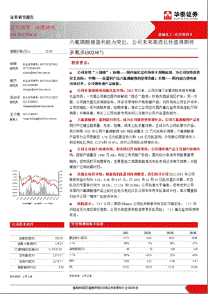 多氟多(002407)深度报告：六氟磷酸锂盈利能力突出公司未来高成长性值得期待1206.ppt