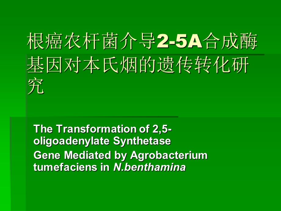 2885.B根癌农杆菌介导25A合成酶基因对本氏烟的遗传转化研究.ppt_第1页