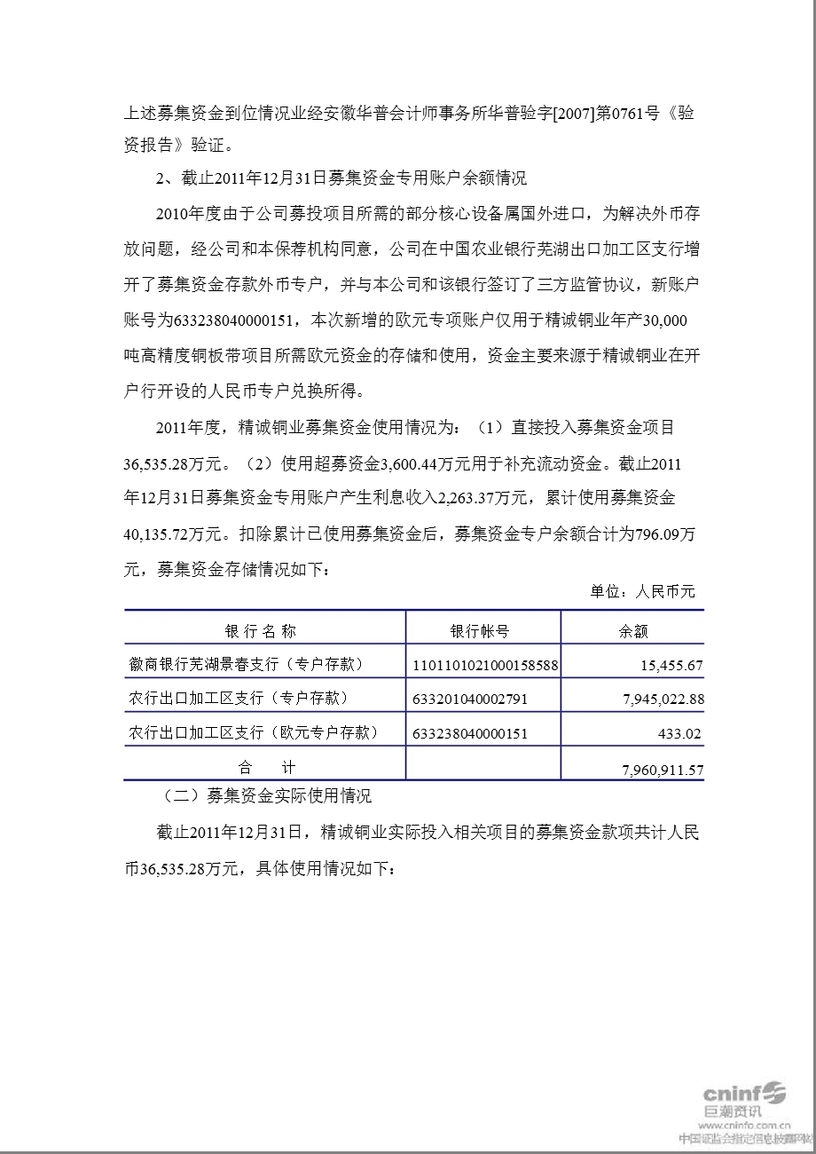 精诚铜业：平安证券有限责任公司关于公司募集资金使用与存放情况专项核查报告.ppt_第2页