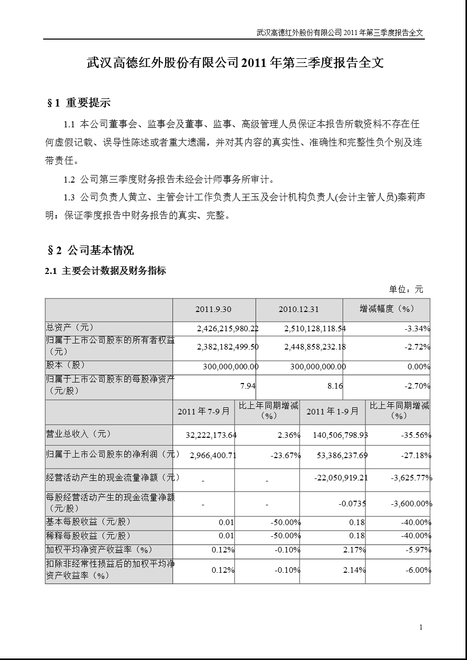 高德红外：第三季度报告全文.ppt_第1页