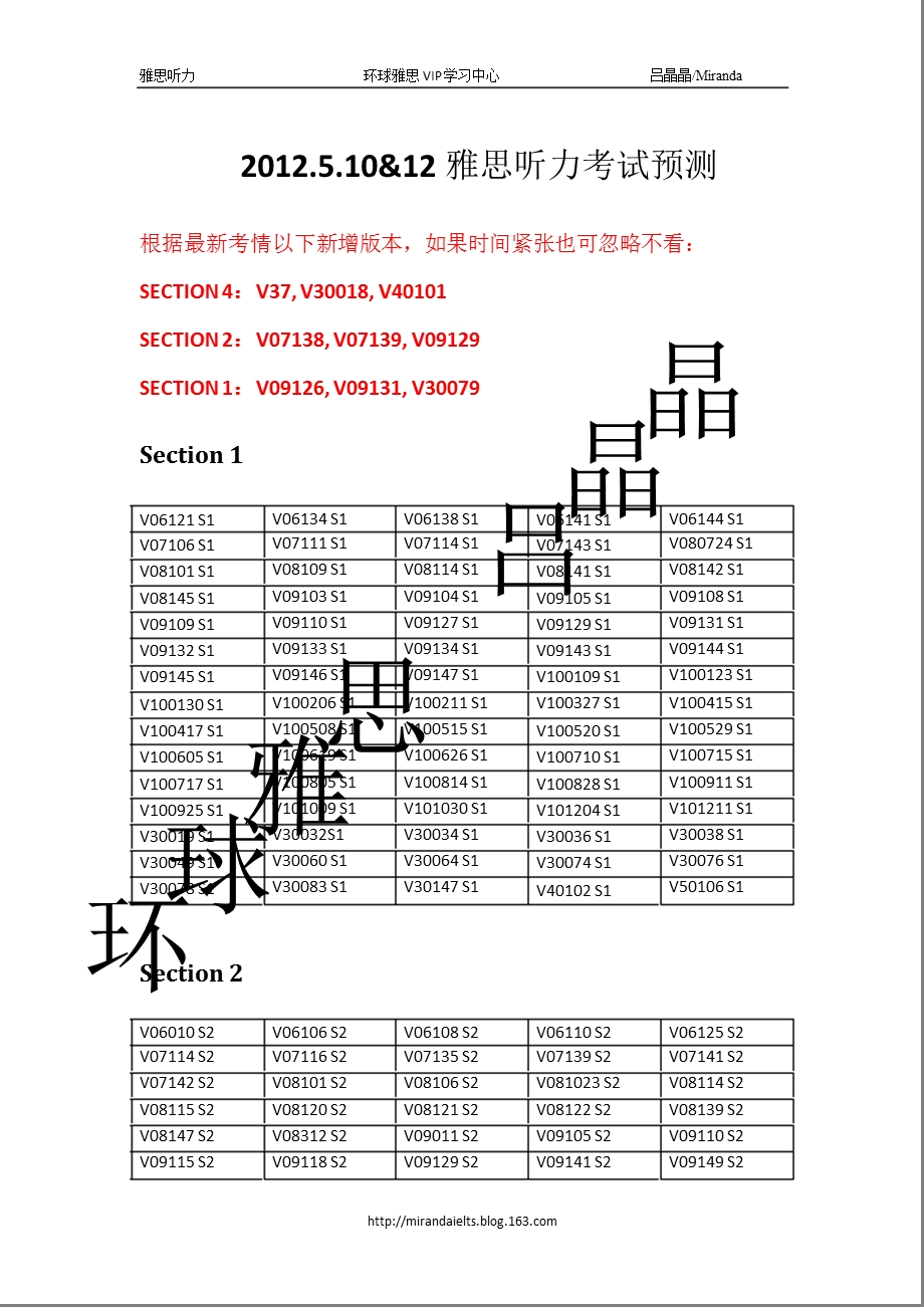 .5.10&12雅思听力考试预测_第1页