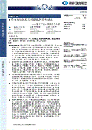 建筑行业4季度持仓分析：4季度末建筑板块超配比例再创新高-2013-01-25.ppt