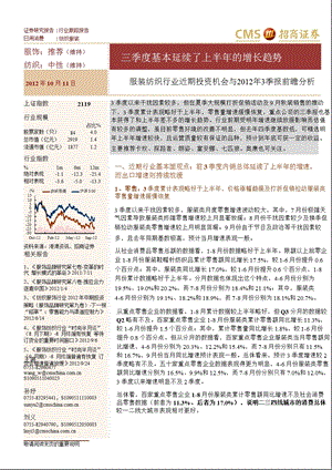 服装纺织行业近期投资机会与3季报前瞻分析：三季度基本延续了上半的增长趋势1011.ppt